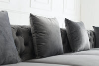 Rocky Chesterfield L-Shaped Corner Sofa Set - Elegant Grey Velvet with Gold Legs - UK Luxury Furniture