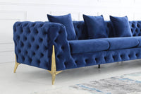 Rocky Chesterfield Navy Blue Velvet Corner Sofa Set with Gold Legs - Timeless Elegance - UK Luxury Furniture