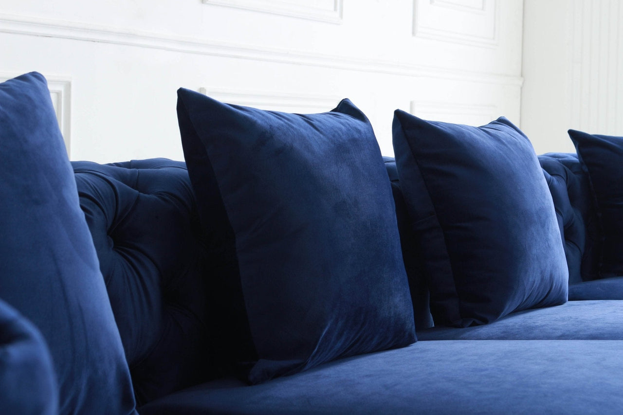 Rocky Chesterfield Navy Blue Velvet Corner Sofa Set with Gold Legs - Timeless Elegance - UK Luxury Furniture