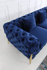 Rocky Chesterfield Navy Blue Velvet Corner Sofa Set with Gold Legs - Timeless Elegance - UK Luxury Furniture