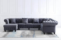 Classic Chesterfield L-Shape Corner Sofa in Luxurious Dark Grey Velvet with Deep Button-Tufting - UK Luxury Furniture