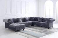 Classic Chesterfield L-Shape Corner Sofa in Luxurious Dark Grey Velvet with Deep Button-Tufting - UK Luxury Furniture