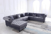 Classic Chesterfield L-Shape Corner Sofa in Luxurious Dark Grey Velvet with Deep Button-Tufting - UK Luxury Furniture