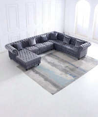 Classic Chesterfield L-Shape Corner Sofa in Luxurious Dark Grey Velvet with Deep Button-Tufting - UK Luxury Furniture