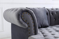Classic Chesterfield L-Shape Corner Sofa in Luxurious Dark Grey Velvet with Deep Button-Tufting - UK Luxury Furniture