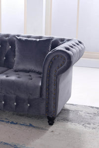 Classic Chesterfield L-Shape Corner Sofa in Luxurious Dark Grey Velvet with Deep Button-Tufting - UK Luxury Furniture