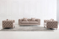 Luxury Cream Velvet Modern Chesterfield Sofa Set | Elegant 3-Seater, 2-Seater & 1-Seater Options - UK Luxury Furniture