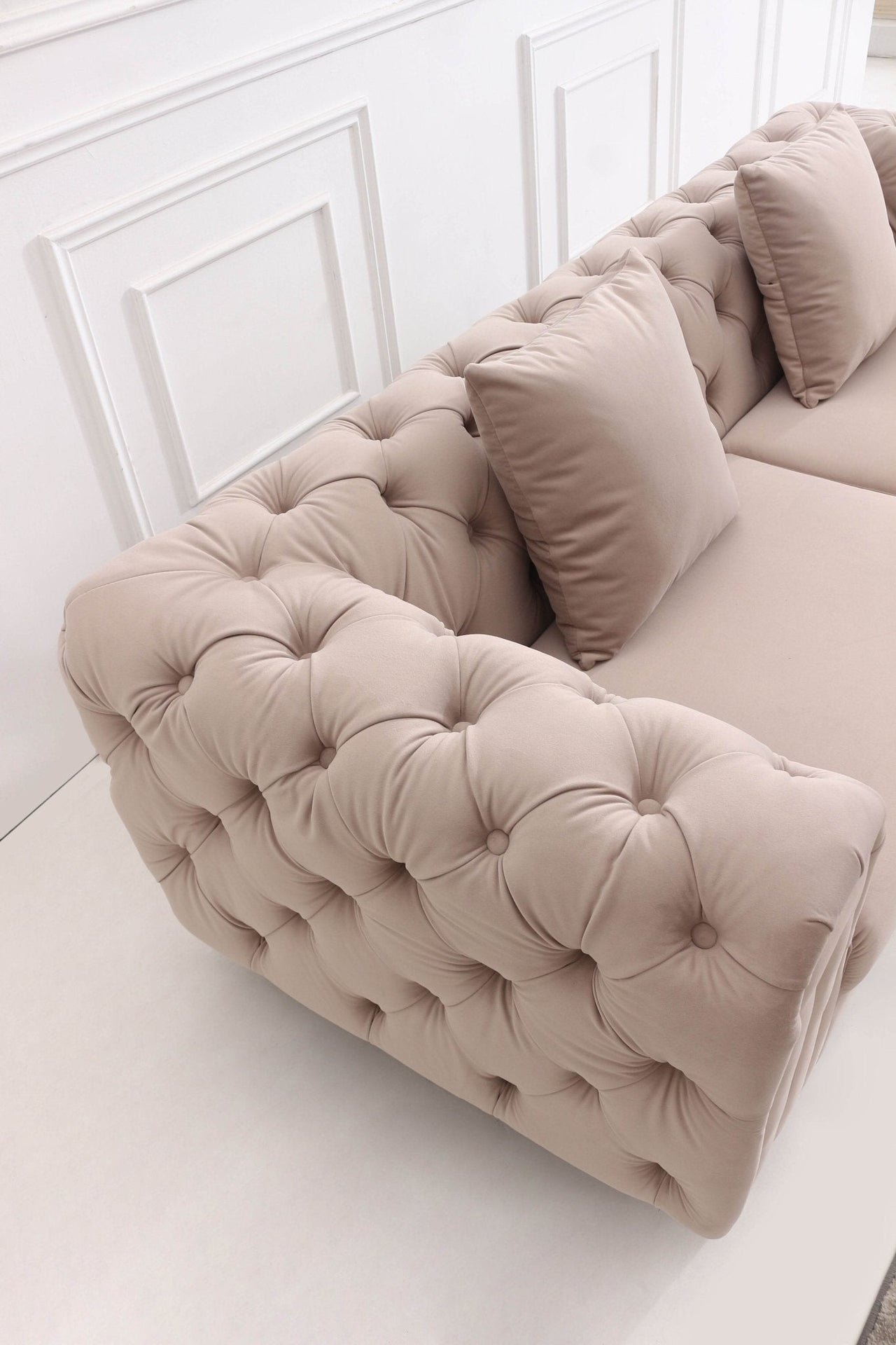 Luxury Cream Velvet Modern Chesterfield Sofa Set | Elegant 3-Seater, 2-Seater & 1-Seater Options - UK Luxury Furniture