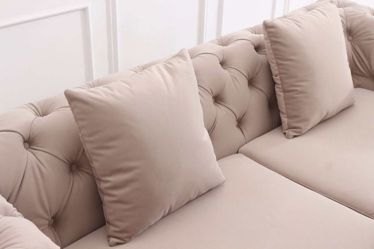 Luxury Cream Velvet Modern Chesterfield Sofa Set | Elegant 3-Seater, 2-Seater & 1-Seater Options - UK Luxury Furniture