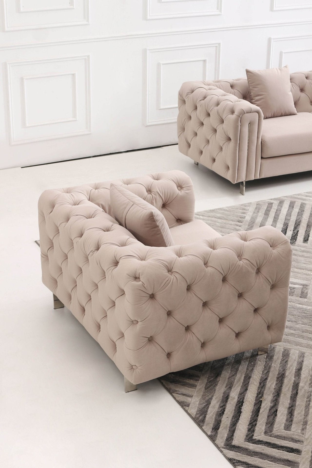 Luxury Cream Velvet Modern Chesterfield Sofa Set | Elegant 3-Seater, 2-Seater & 1-Seater Options - UK Luxury Furniture