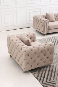 Luxury Cream Velvet Modern Chesterfield Sofa Set | Elegant 3-Seater, 2-Seater & 1-Seater Options - UK Luxury Furniture