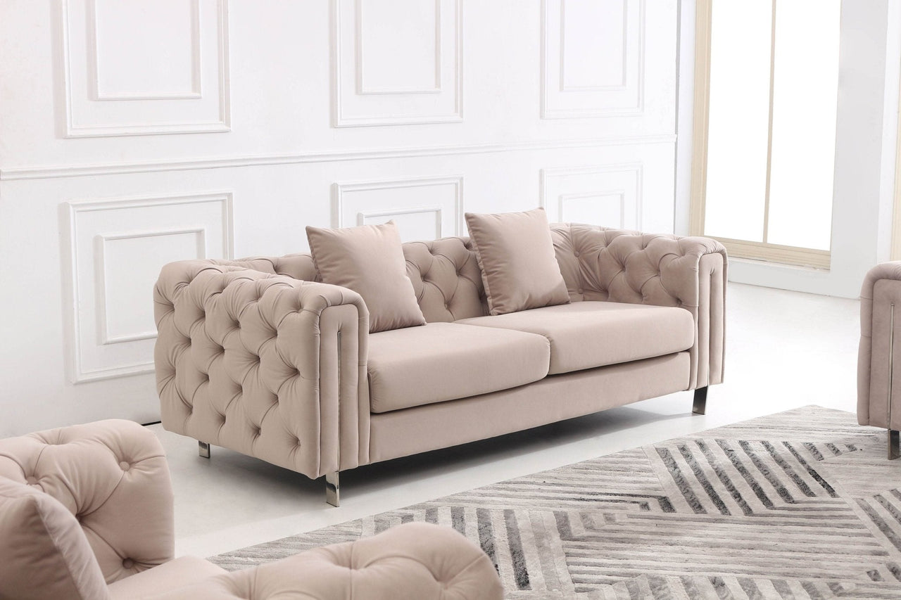 Luxury Cream Velvet Modern Chesterfield Sofa Set | Elegant 3-Seater, 2-Seater & 1-Seater Options - UK Luxury Furniture