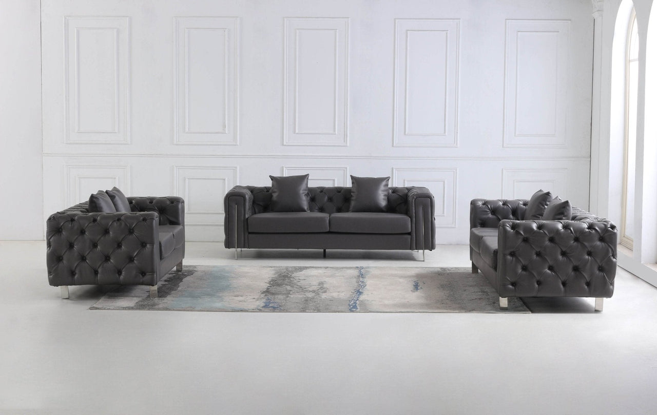 Luxury Dark Grey Chesterfield Sofa Set with Gold Legs - Modern Elegance for Sophisticated Living - UK Luxury Furniture