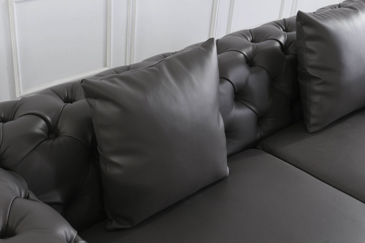 Luxury Dark Grey Chesterfield Sofa Set with Gold Legs - Modern Elegance for Sophisticated Living - UK Luxury Furniture