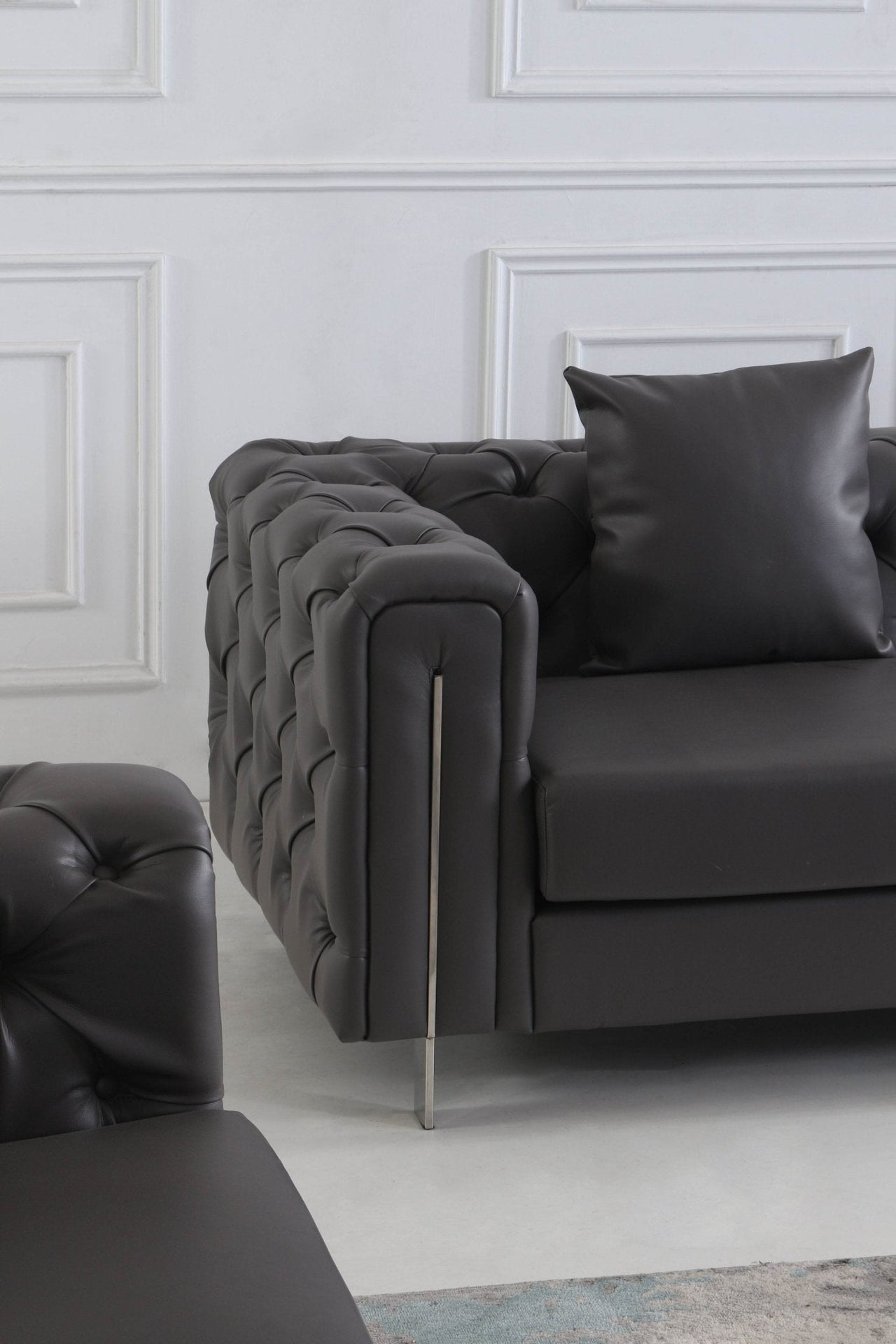 Luxury Dark Grey Chesterfield Sofa Set with Gold Legs - Modern Elegance for Sophisticated Living - UK Luxury Furniture