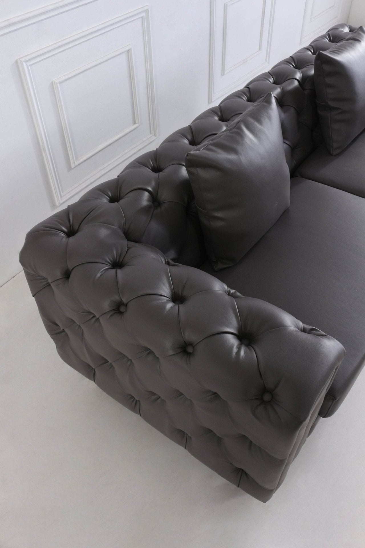 Luxury Dark Grey Chesterfield Sofa Set with Gold Legs - Modern Elegance for Sophisticated Living - UK Luxury Furniture