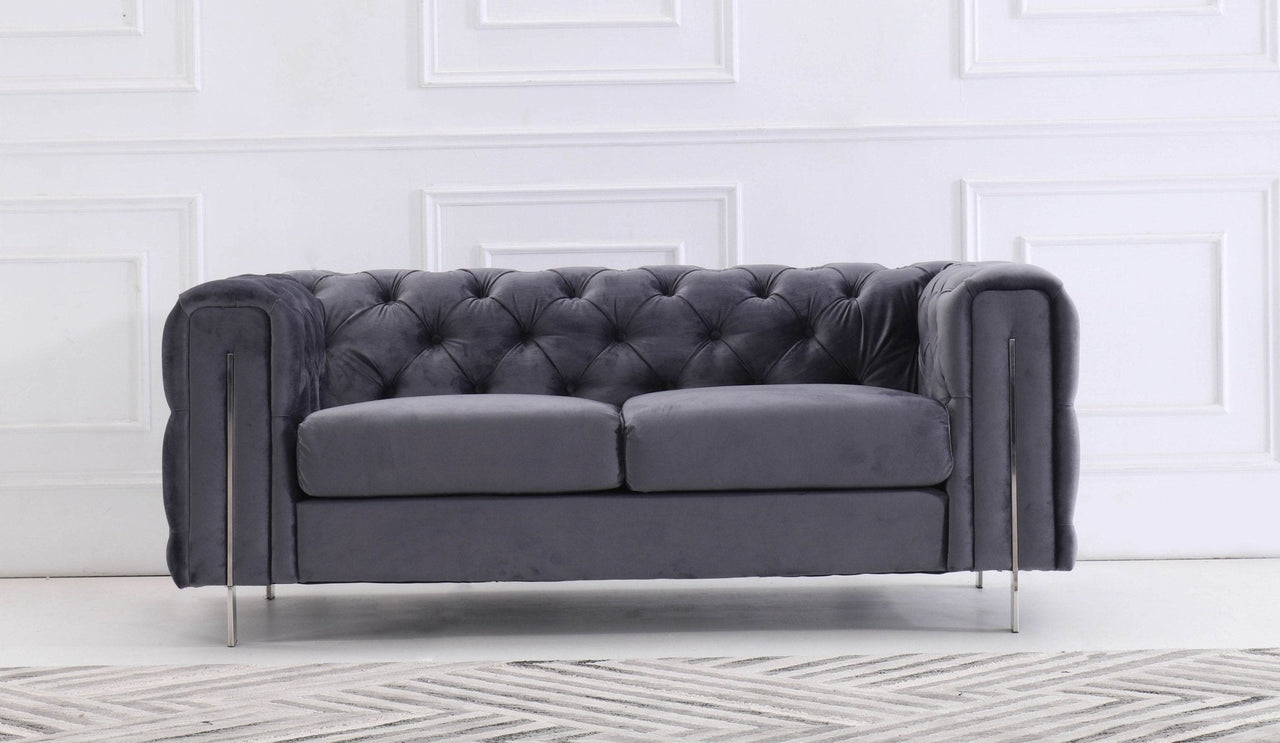 Luxury Dark Grey Velvet Modern Chesterfield Sofa Set with Gold Legs - 3, 2 & 1 Seater Options - UK Luxury Furniture