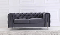 Luxury Dark Grey Velvet Modern Chesterfield Sofa Set with Gold Legs - 3, 2 & 1 Seater Options - UK Luxury Furniture