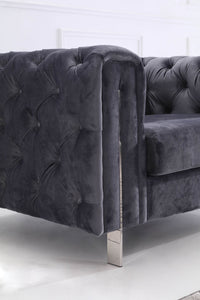 Luxury Dark Grey Velvet Modern Chesterfield Sofa Set with Gold Legs - 3, 2 & 1 Seater Options - UK Luxury Furniture