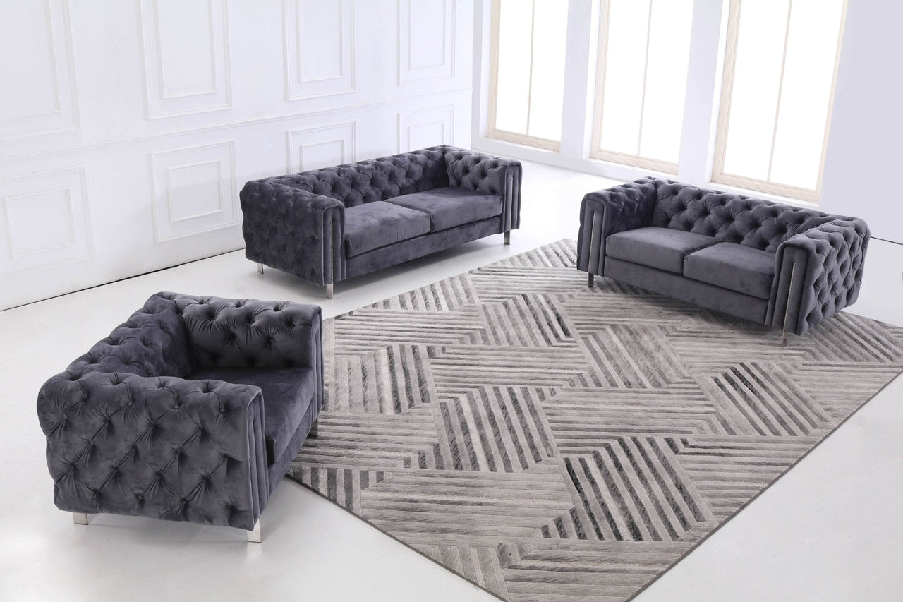 Luxury Dark Grey Velvet Modern Chesterfield Sofa Set with Gold Legs - 3, 2 & 1 Seater Options - UK Luxury Furniture