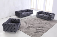 Luxury Dark Grey Velvet Modern Chesterfield Sofa Set with Gold Legs - 3, 2 & 1 Seater Options - UK Luxury Furniture
