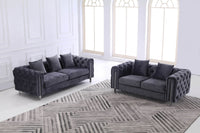 Luxury Dark Grey Velvet Modern Chesterfield Sofa Set with Gold Legs - 3, 2 & 1 Seater Options - UK Luxury Furniture