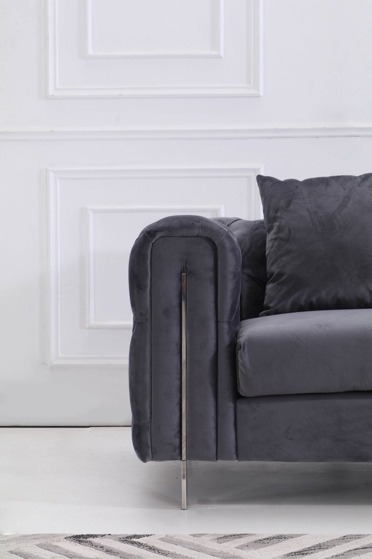 Luxury Dark Grey Velvet Modern Chesterfield Sofa Set with Gold Legs - 3, 2 & 1 Seater Options - UK Luxury Furniture