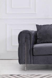 Luxury Dark Grey Velvet Modern Chesterfield Sofa Set with Gold Legs - 3, 2 & 1 Seater Options - UK Luxury Furniture