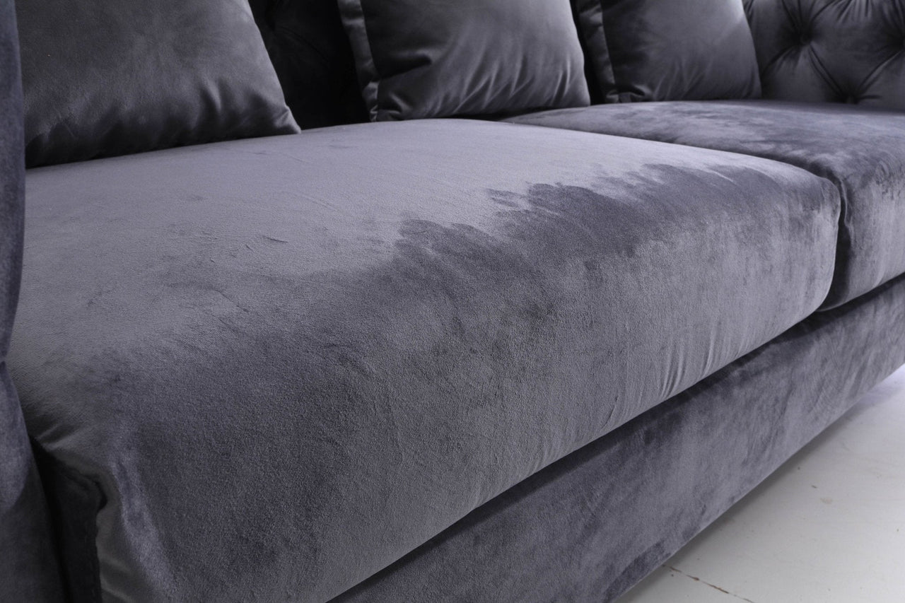 Luxury Dark Grey Velvet Modern Chesterfield Sofa Set with Gold Legs - 3, 2 & 1 Seater Options - UK Luxury Furniture