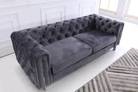 Luxury Dark Grey Velvet Modern Chesterfield Sofa Set with Gold Legs - 3, 2 & 1 Seater Options - UK Luxury Furniture