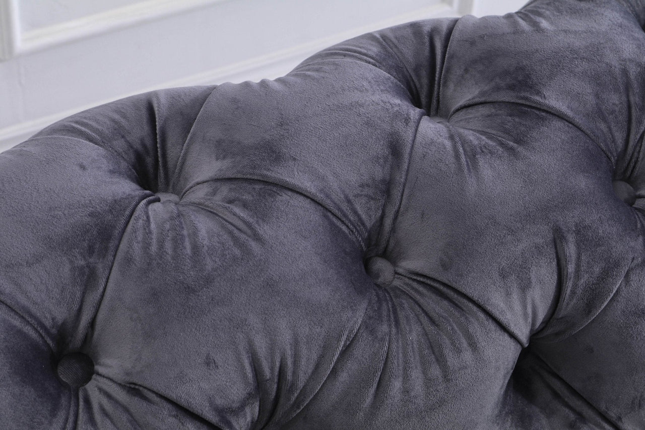 Luxury Dark Grey Velvet Modern Chesterfield Sofa Set with Gold Legs - 3, 2 & 1 Seater Options - UK Luxury Furniture
