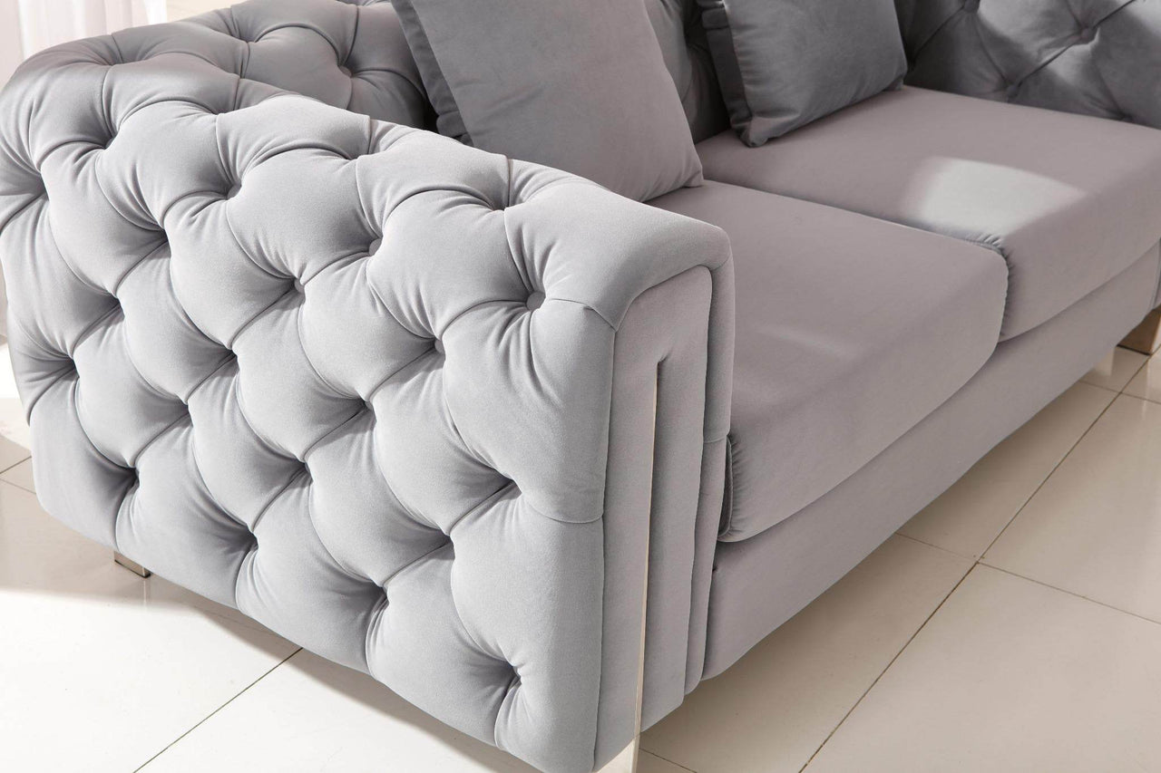 Luxury Grey Velvet Modern Chesterfield Sofa Set with Gold Legs - Stylish & Comfortable Designs - UK Luxury Furniture