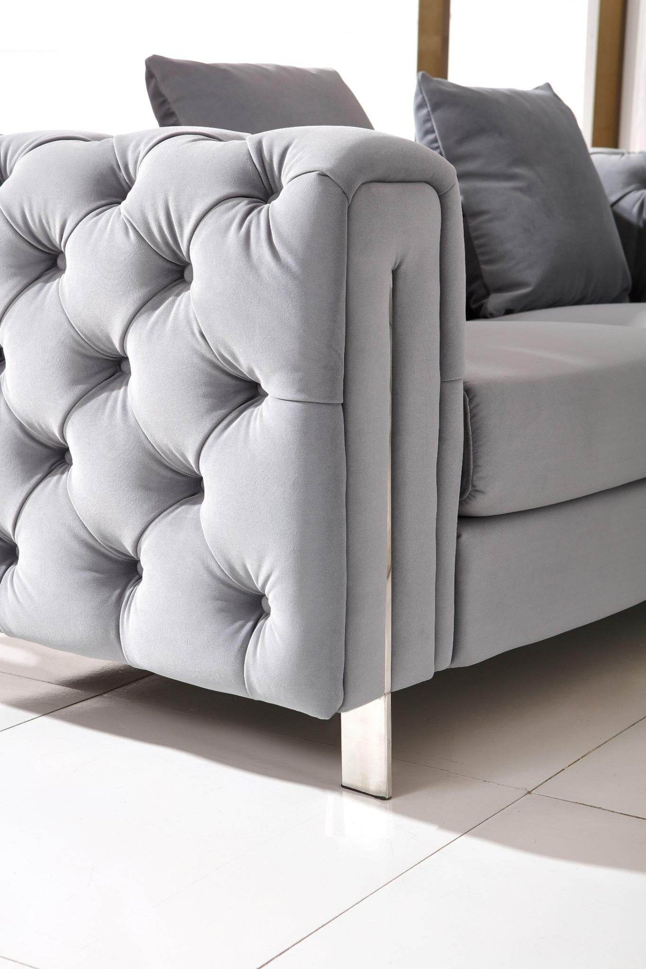 Luxury Grey Velvet Modern Chesterfield Sofa Set with Gold Legs - Stylish & Comfortable Designs - UK Luxury Furniture