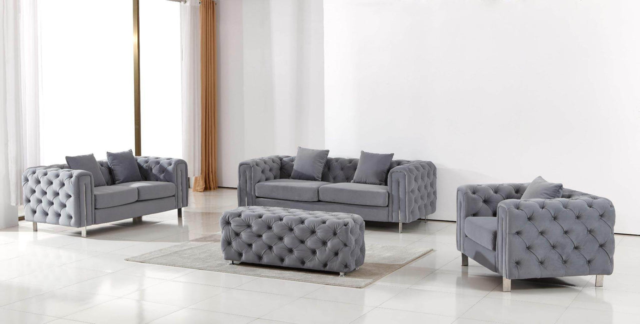 Luxury Grey Velvet Modern Chesterfield Sofa Set with Gold Legs - Stylish & Comfortable Designs - UK Luxury Furniture