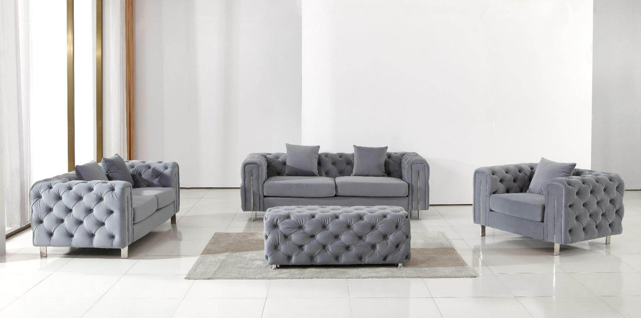 Luxury Grey Velvet Modern Chesterfield Sofa Set with Gold Legs - Stylish & Comfortable Designs - UK Luxury Furniture