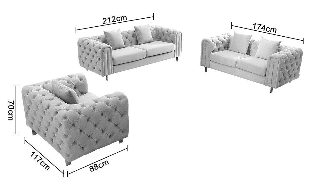Luxury Grey Velvet Modern Chesterfield Sofa Set with Gold Legs - Stylish & Comfortable Designs - UK Luxury Furniture