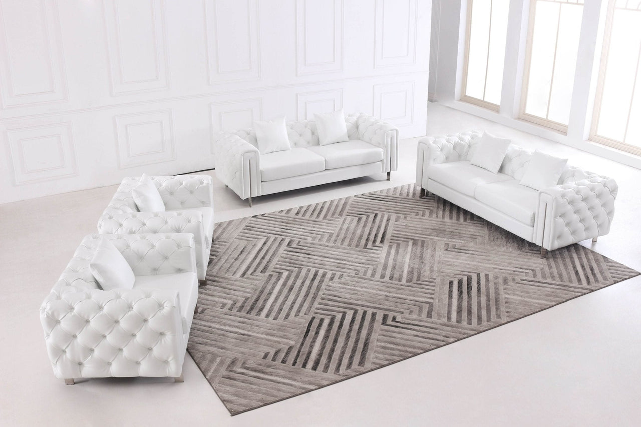 Elegant Modern Chesterfield Sofa Set - Luxury White Leather with Plush Cushions & Gold Legs - UK Luxury Furniture