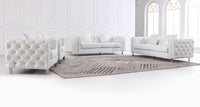 Elegant Modern Chesterfield Sofa Set - Luxury White Leather with Plush Cushions & Gold Legs - UK Luxury Furniture