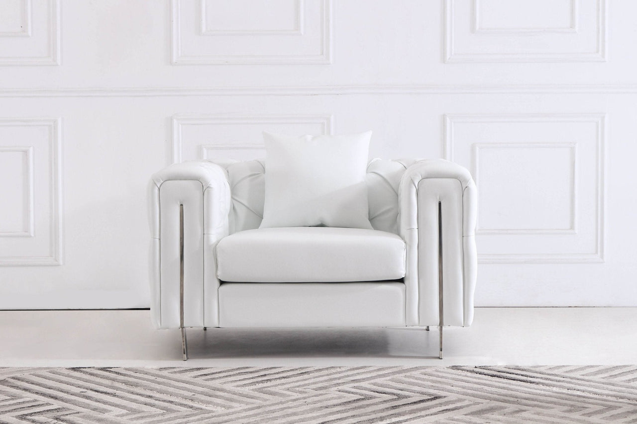 Elegant Modern Chesterfield Sofa Set - Luxury White Leather with Plush Cushions & Gold Legs - UK Luxury Furniture