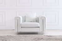 Elegant Modern Chesterfield Sofa Set - Luxury White Leather with Plush Cushions & Gold Legs - UK Luxury Furniture