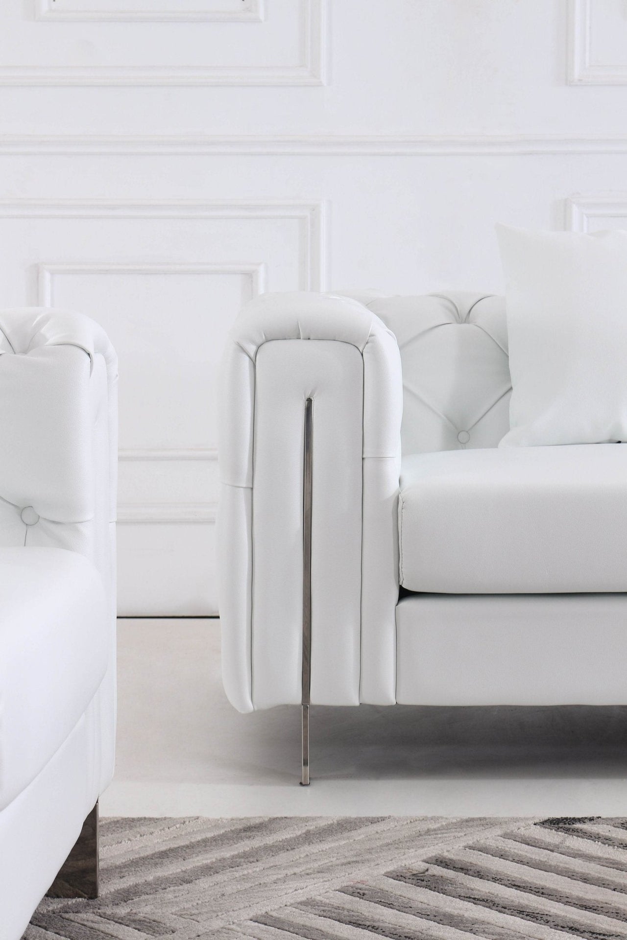 Elegant Modern Chesterfield Sofa Set - Luxury White Leather with Plush Cushions & Gold Legs - UK Luxury Furniture