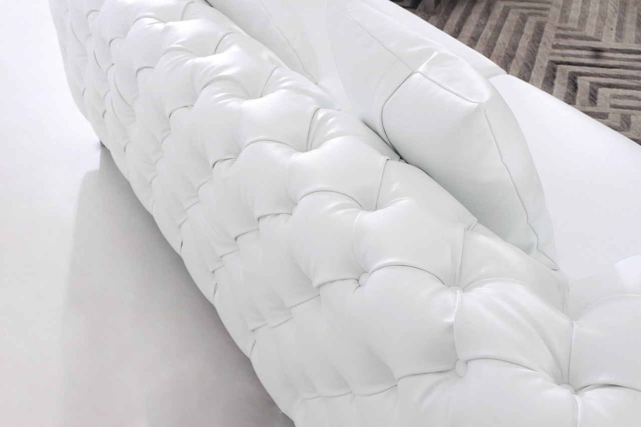 Elegant Modern Chesterfield Sofa Set - Luxury White Leather with Plush Cushions & Gold Legs - UK Luxury Furniture