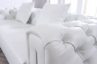 Elegant Modern Chesterfield Sofa Set - Luxury White Leather with Plush Cushions & Gold Legs - UK Luxury Furniture