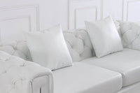 Elegant Modern Chesterfield Sofa Set - Luxury White Leather with Plush Cushions & Gold Legs - UK Luxury Furniture