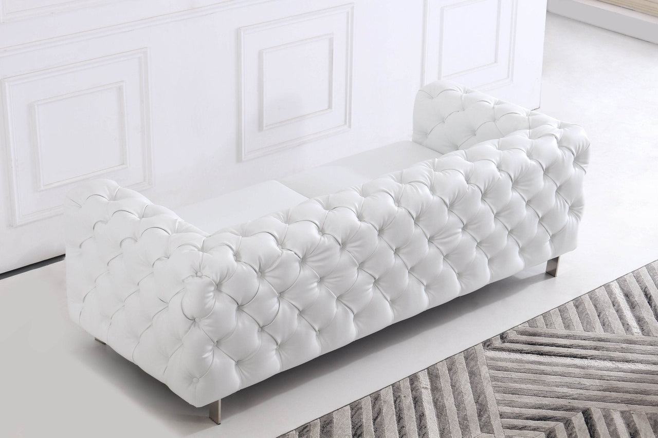 Elegant Modern Chesterfield Sofa Set - Luxury White Leather with Plush Cushions & Gold Legs - UK Luxury Furniture