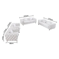 Elegant Modern Chesterfield Sofa Set - Luxury White Leather with Plush Cushions & Gold Legs - UK Luxury Furniture