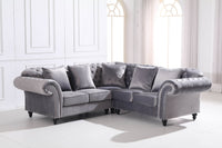 Luxury Chesterfield L-Shaped Corner Sofa in Dark Grey Velvet with Deep Buttoning - UK Luxury Furniture