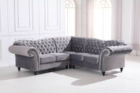 Luxury Chesterfield L-Shaped Corner Sofa in Dark Grey Velvet with Deep Buttoning - UK Luxury Furniture