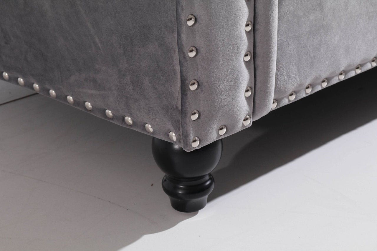 Luxury Chesterfield L-Shaped Corner Sofa in Dark Grey Velvet with Deep Buttoning - UK Luxury Furniture