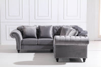 Luxury Chesterfield L-Shaped Corner Sofa in Dark Grey Velvet with Deep Buttoning - UK Luxury Furniture